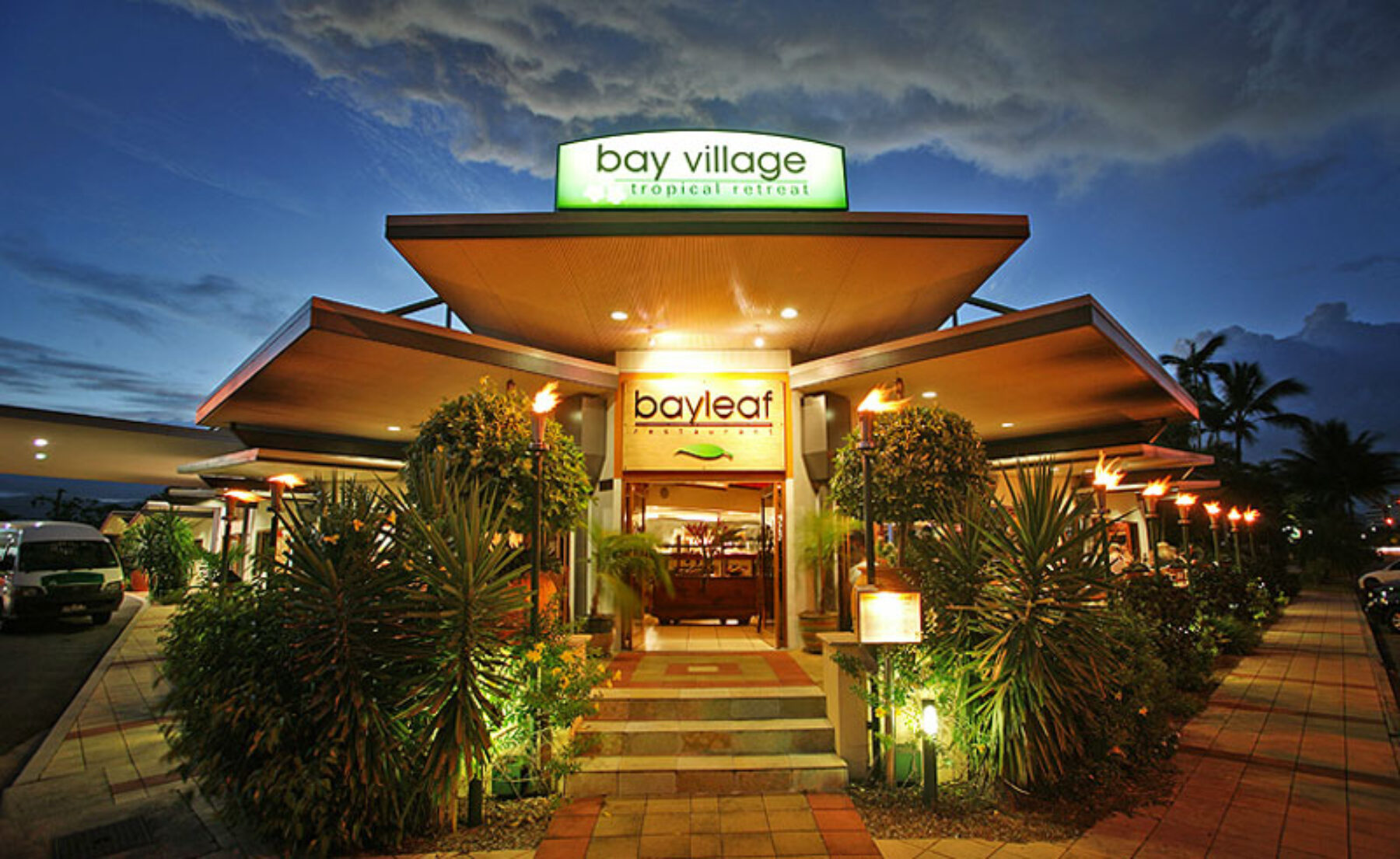 bay village tropical retreat entrance