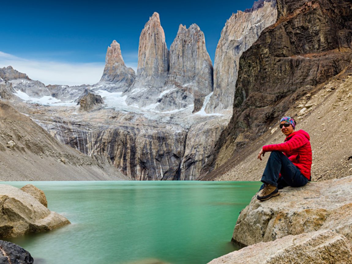 chile patagonia torres del paine hiker is