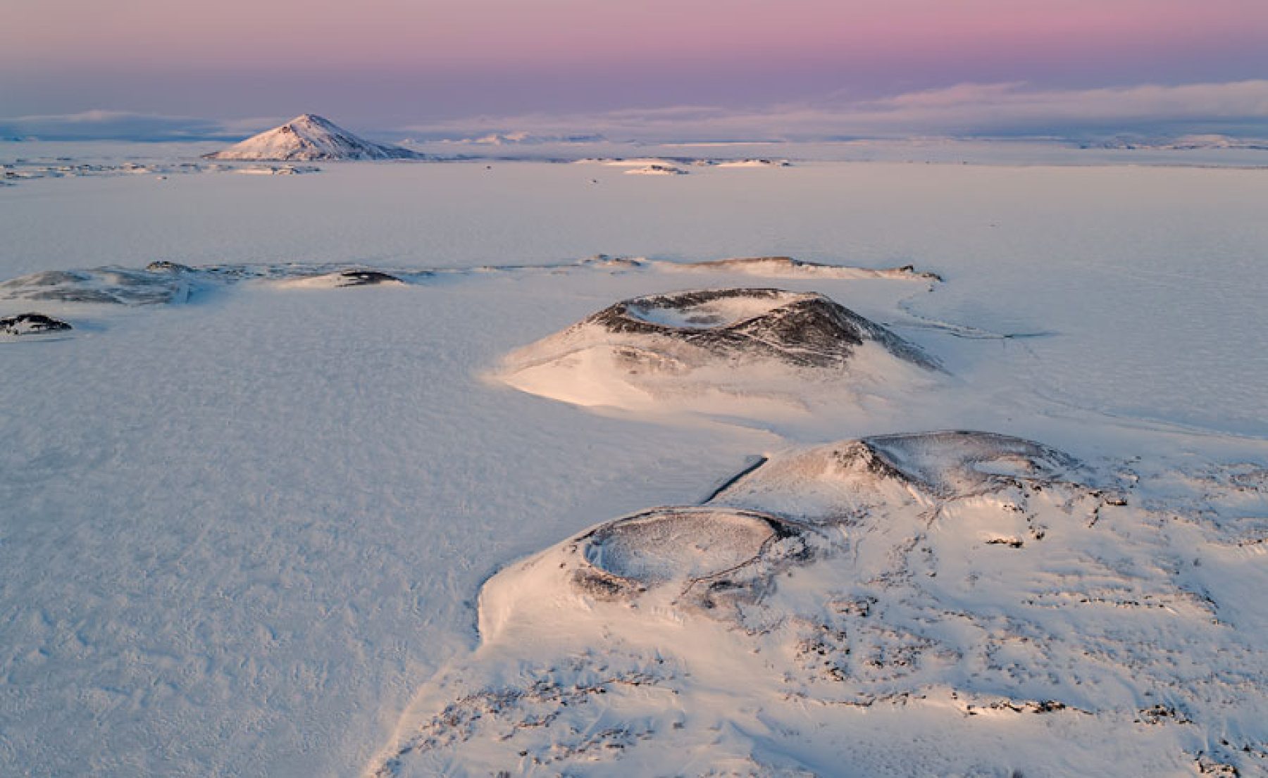 iceland north east lake myvatn snow covered pseudo craters rth