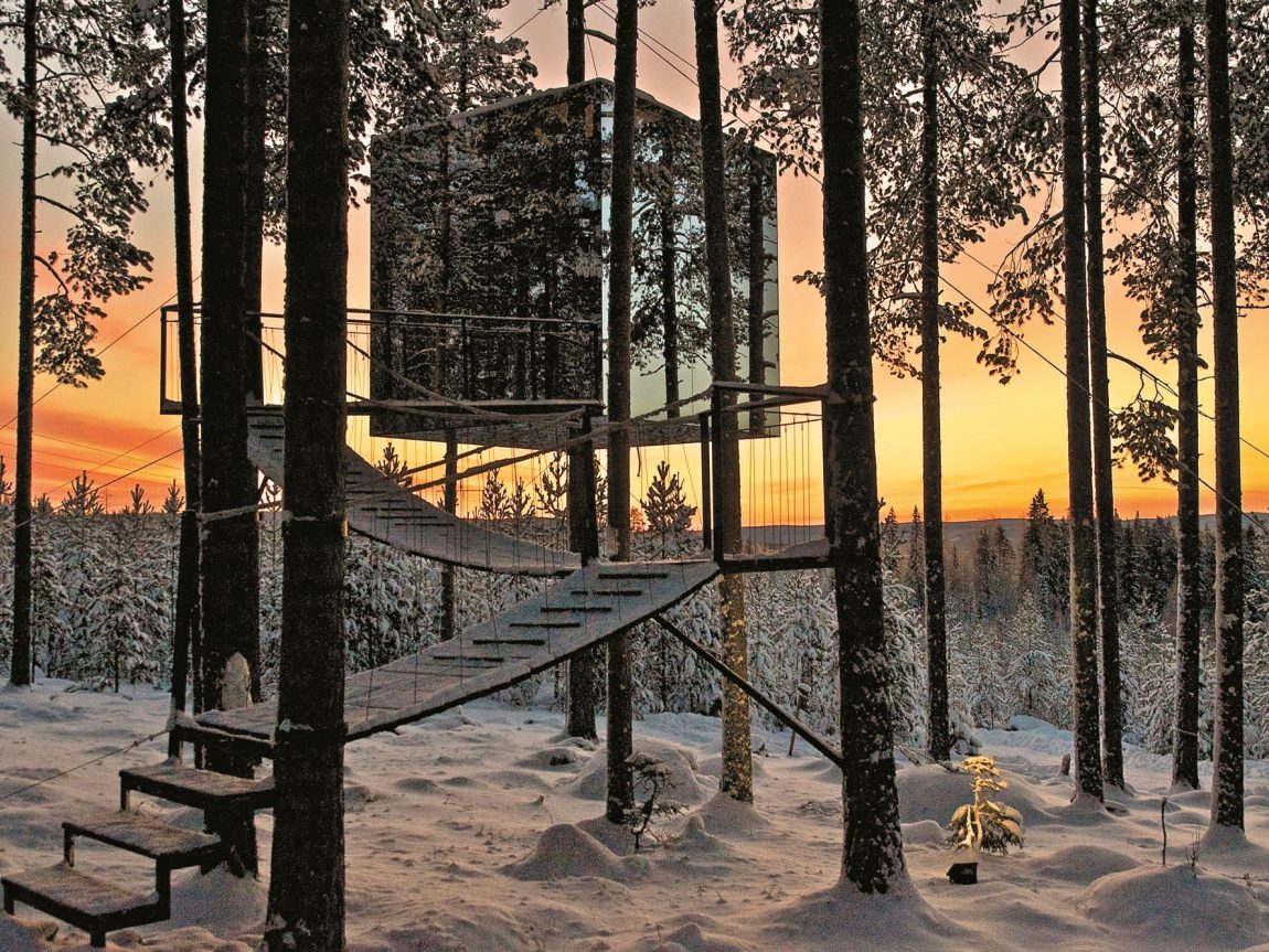 sweden lapland sunset cube treehotel