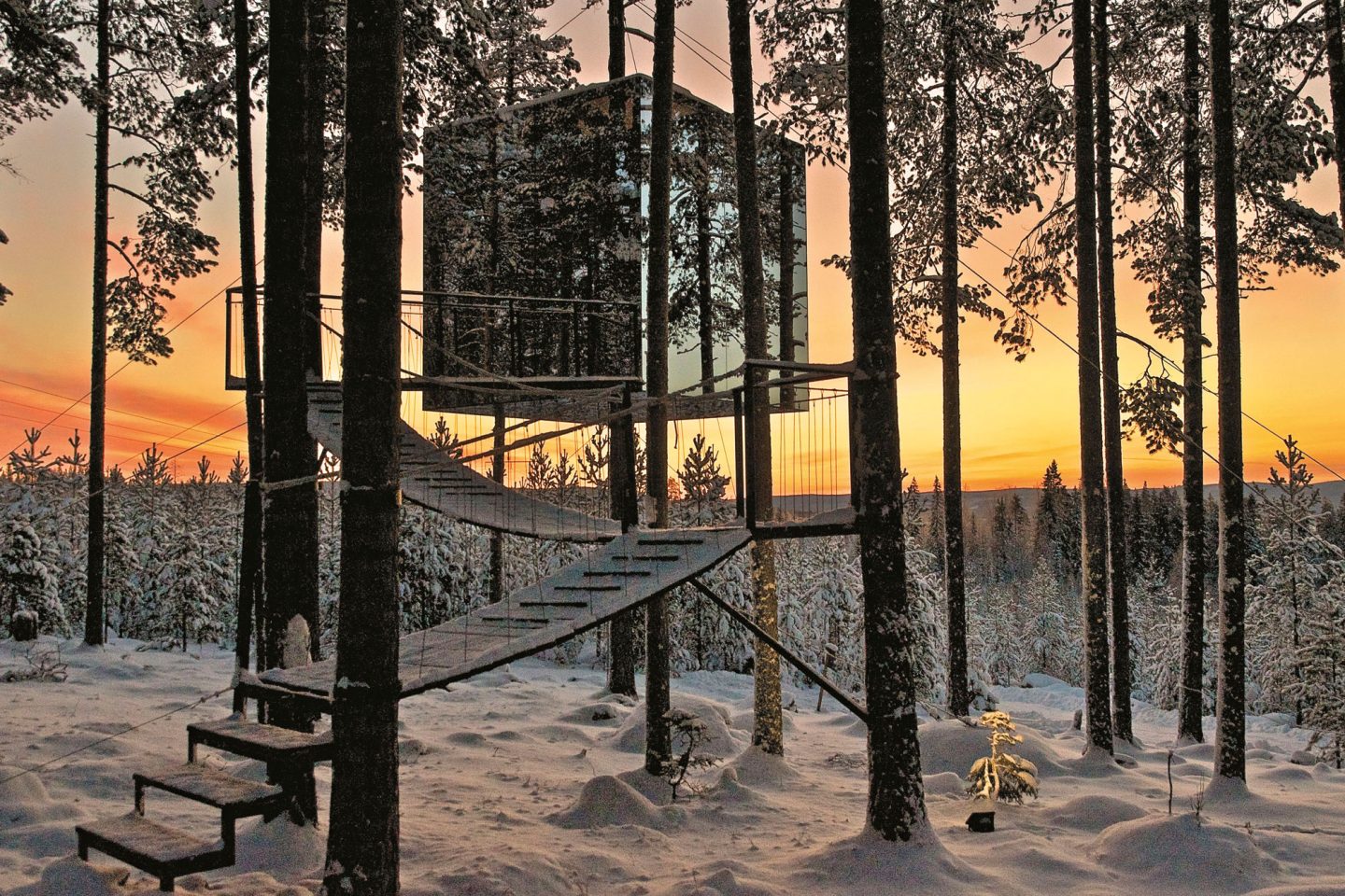 sweden lapland sunset cube treehotel