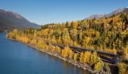 Rocky Mountaineer train through fall foliage