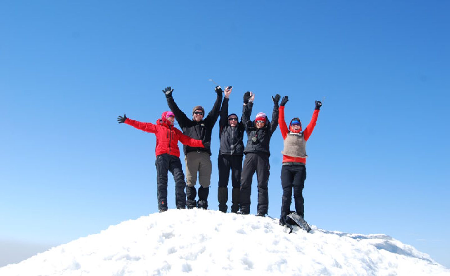 east fjords mt snaefell day tour hikers on top of snow capped moutain