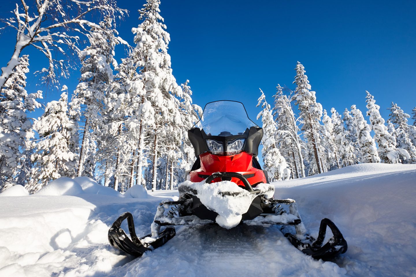 finland lapland snowmobile front on taiga istk