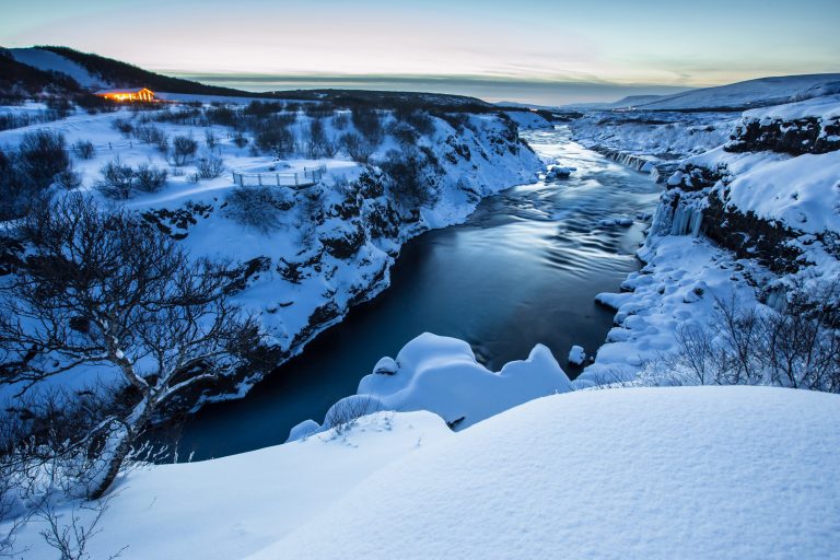 iceland west hraunfossar winter dusk adstk
