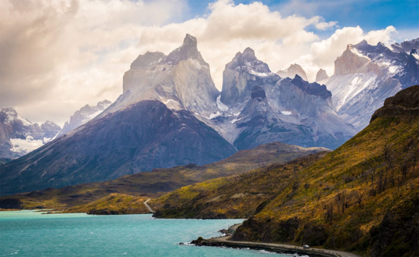 chile patagonia torres del paine lake and mountains