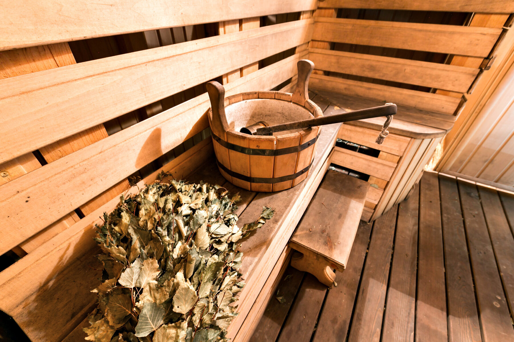 lapland sauna bucket and birch leaves istk