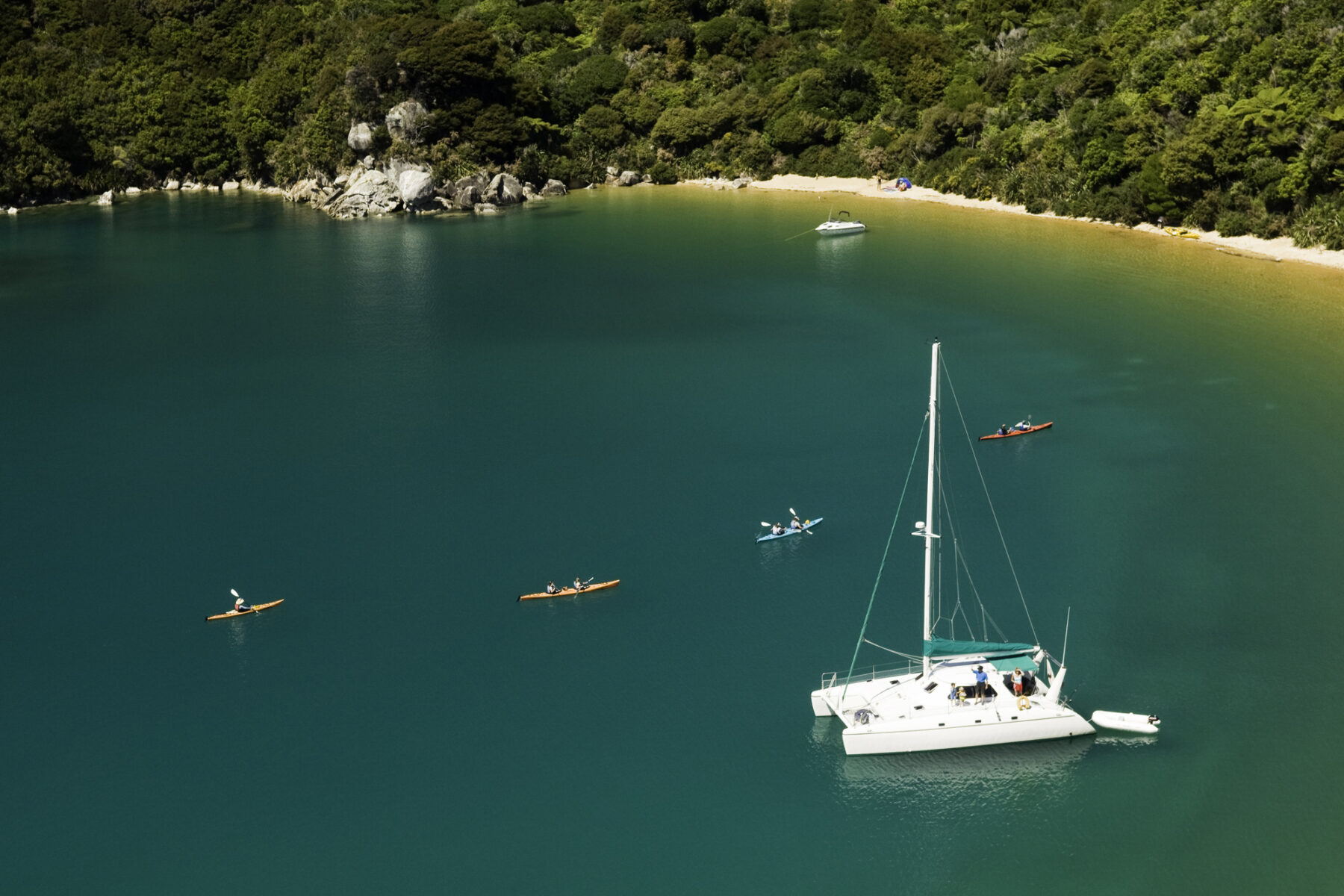 new zealand abel tasman catamaran moored in bay istk