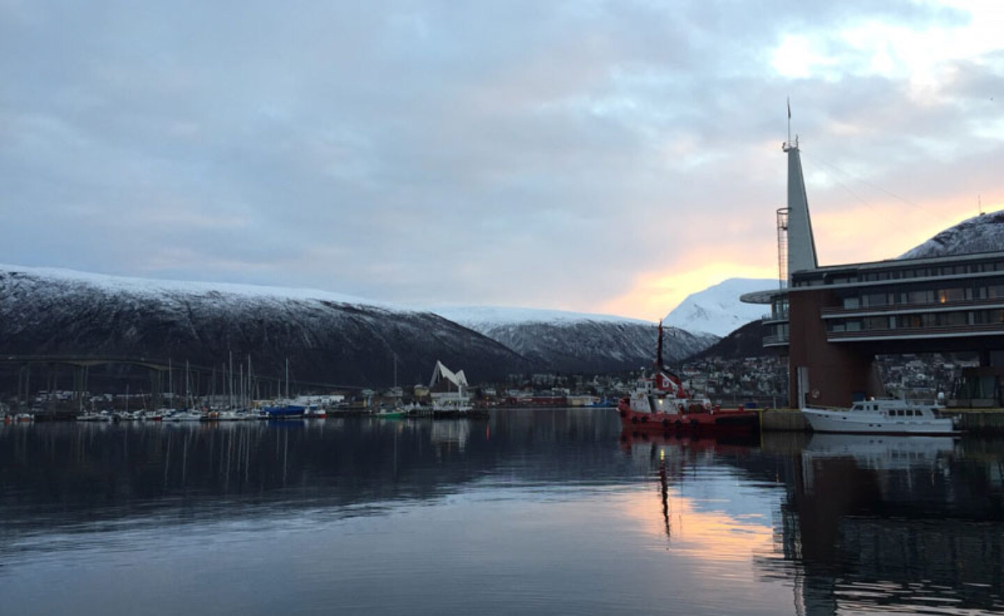 norway tromso harbour view at sunrise