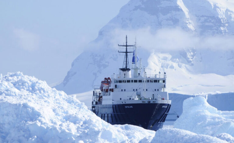ortelius ship front view iceberg cruise