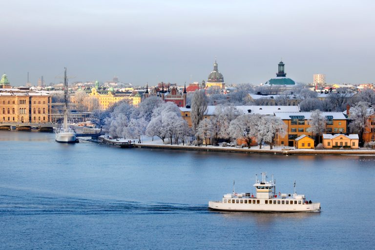 sweden stockholm winter scenic with boat istk