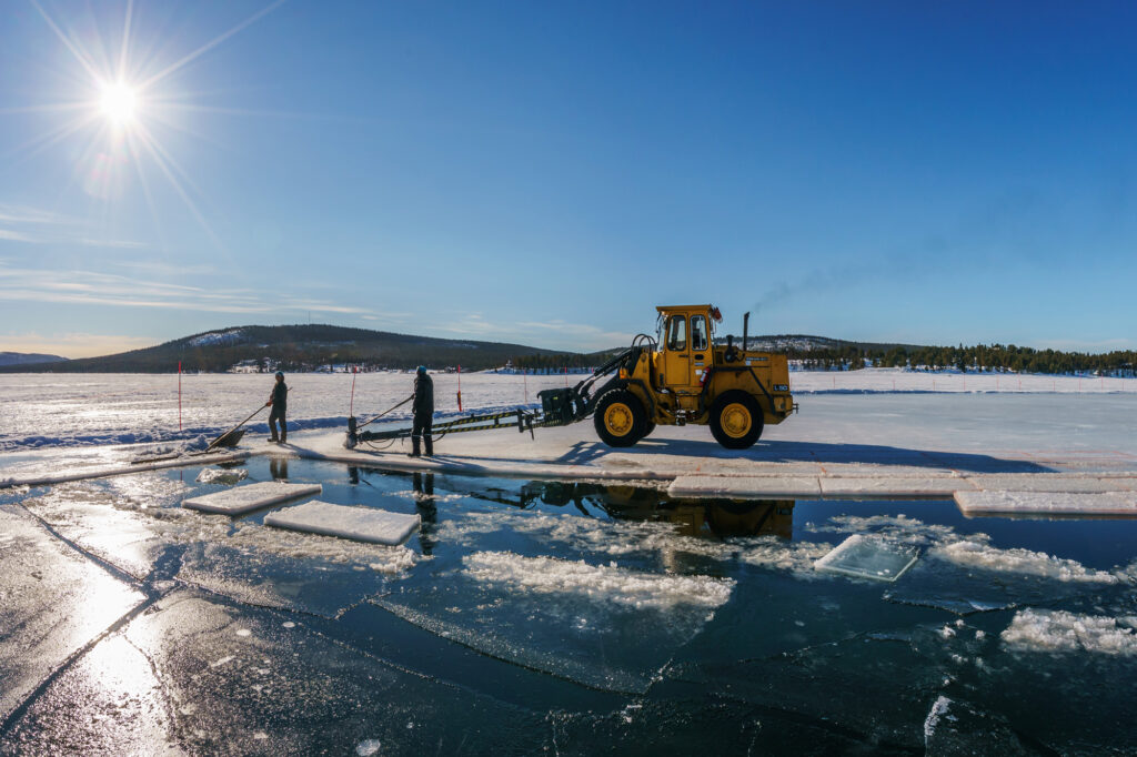 swedish lapland jukkasjarvi icehotel harvesting ice blocks rth