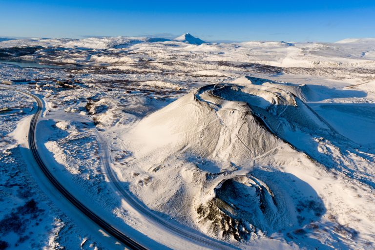 iceland west grabrok crater winter aerial istk