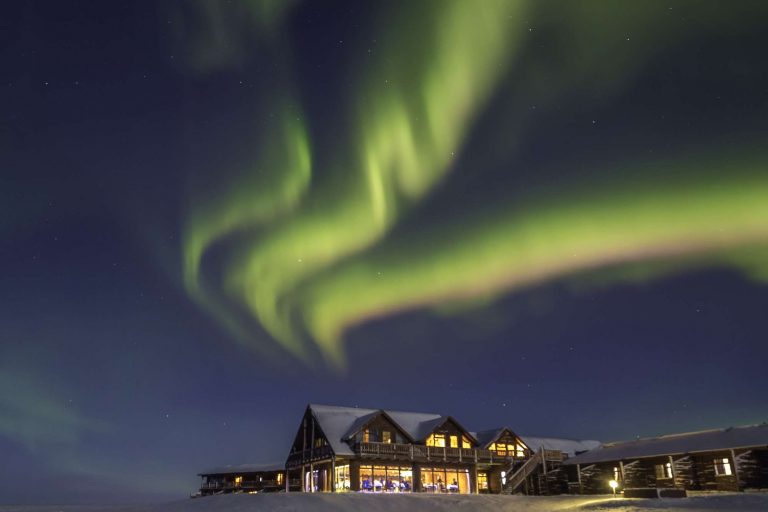 northern lights over hotel ranga in south west iceland