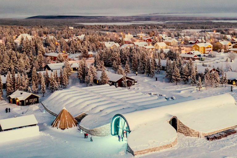 swedish lapland jukkasjarvi village and icehotel aerial ak