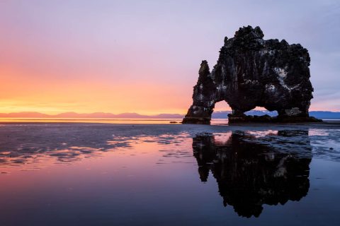 iceland north vatnsnes hvitserkur sunset reflection istk