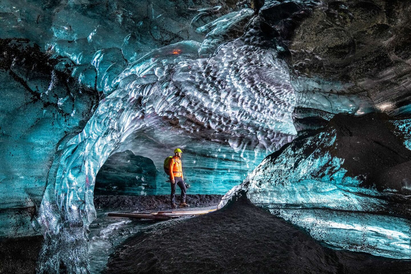 iceland ice cave lone figure head torch istk