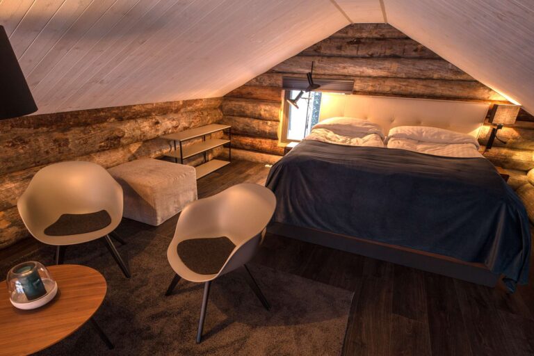 swedish lapland arctic retreat cabin bedroom view