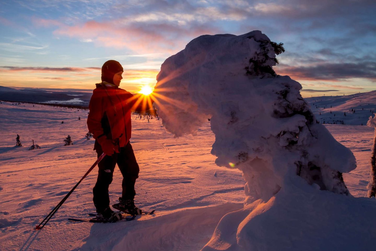 finnish lapland snowshoeing winter sunlight lmb