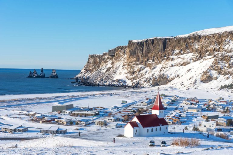 iceland vik town and church winter istk