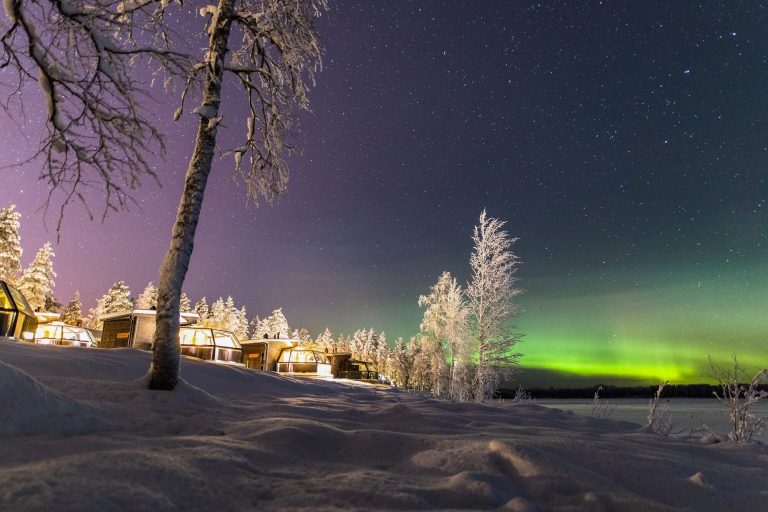 finnish lapland northern lights above ranua glass igloos