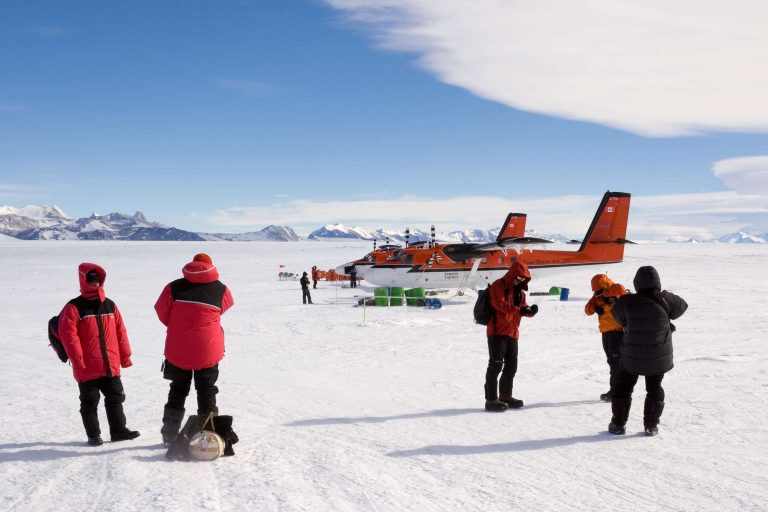 antarctica south pole twin otter and passengers ani