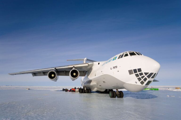 antarctica union glacier ilyushin jet aircraft on blue ice runway ani
