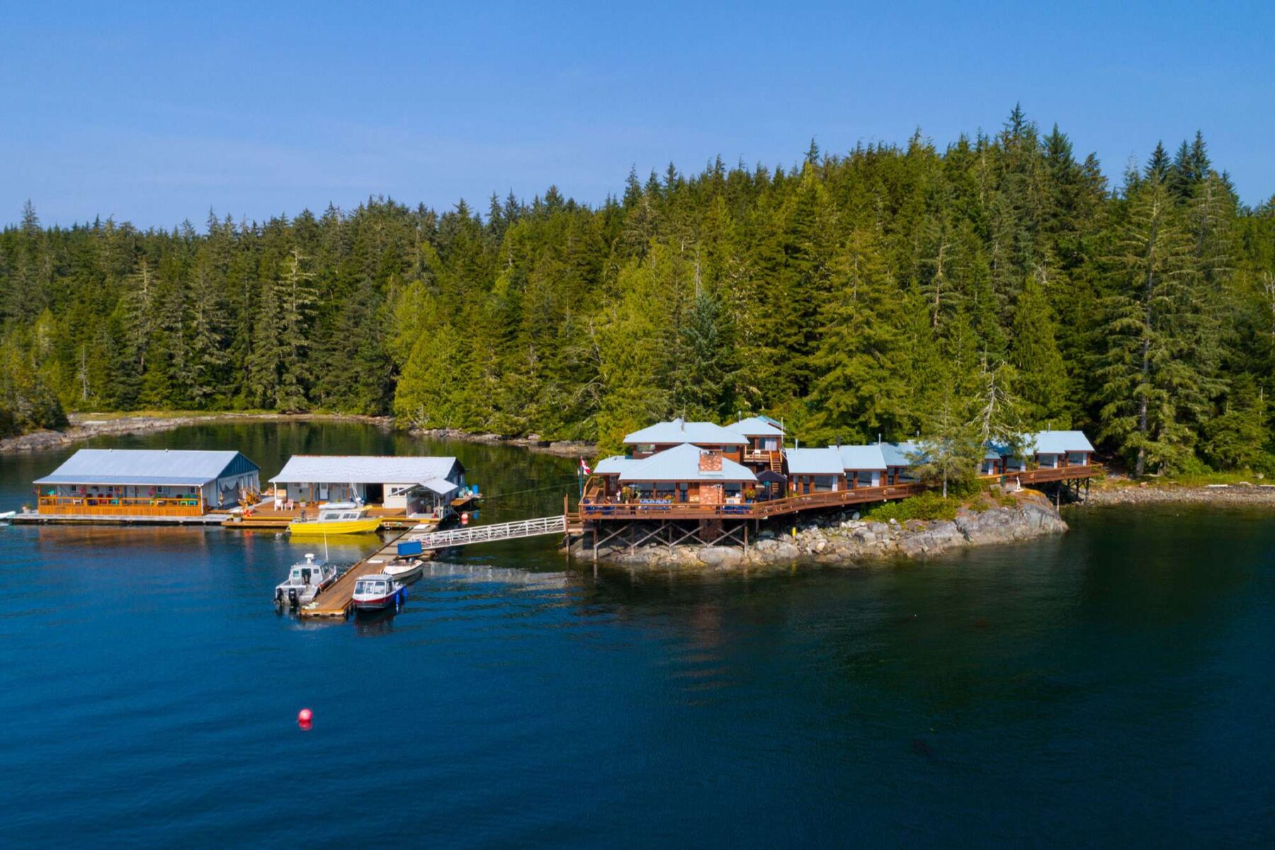farewell harbour lodge and dock aerial