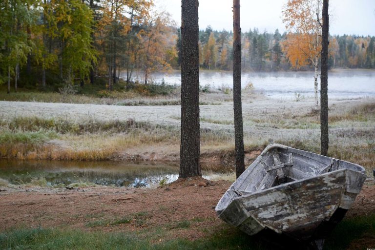 swedish lapland autumnal morning frost beside rane river valley gr