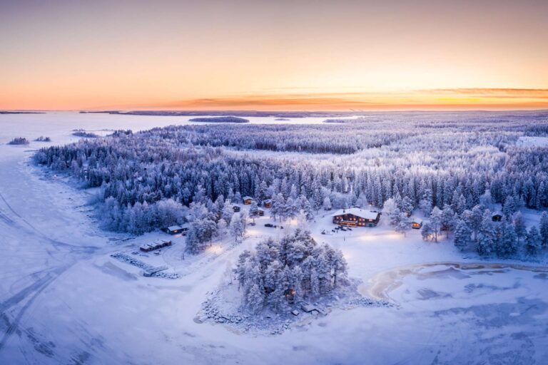 swedish lapland brandon lodge aerial view winter