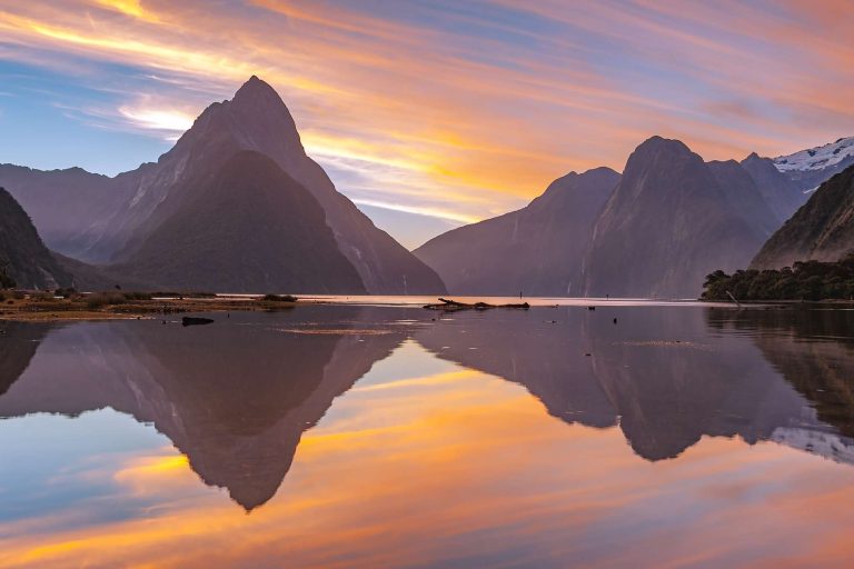new zealand sunset at milford sound istk