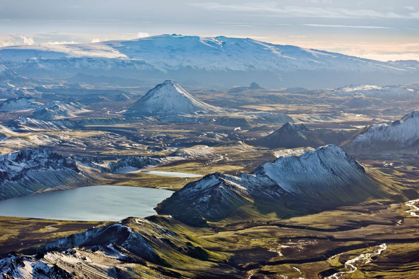 icelandic highlands aerial view across volcanic landscape rth