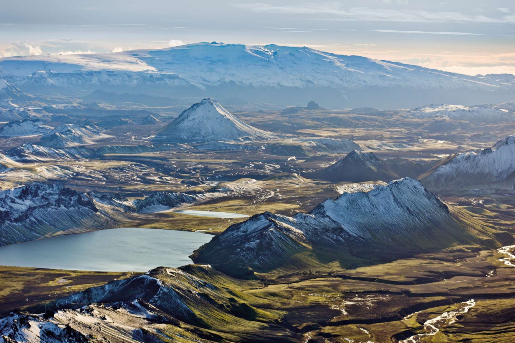 icelandic highlands aerial view across volcanic landscape rth