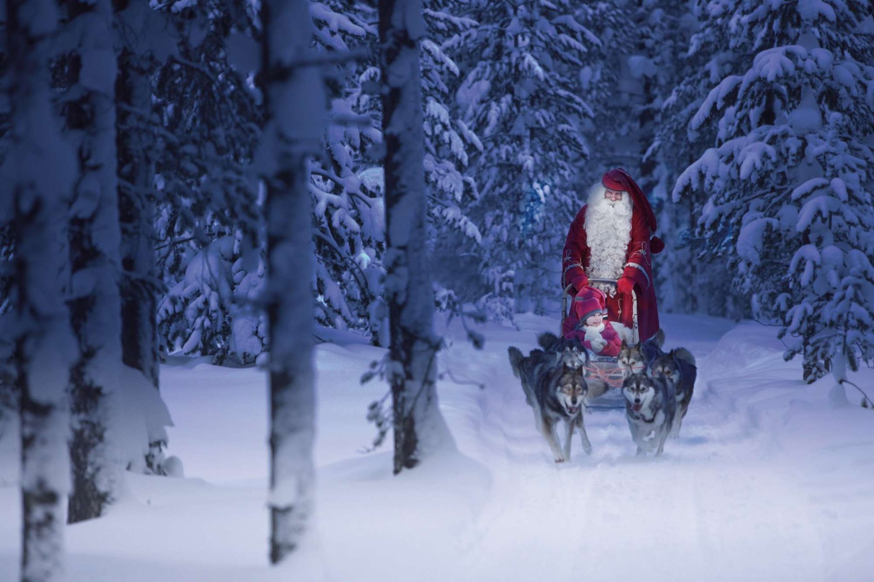 finnish lapland santa claus with huskies sled team vr