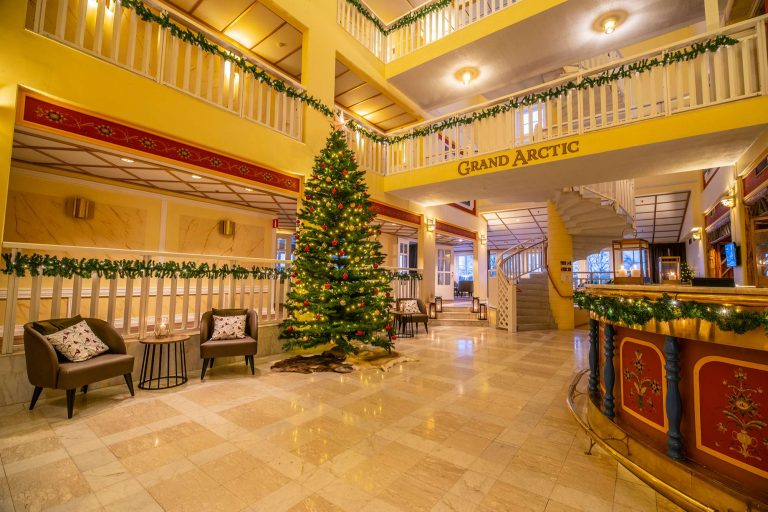 grand arctic hotel lobby christmas