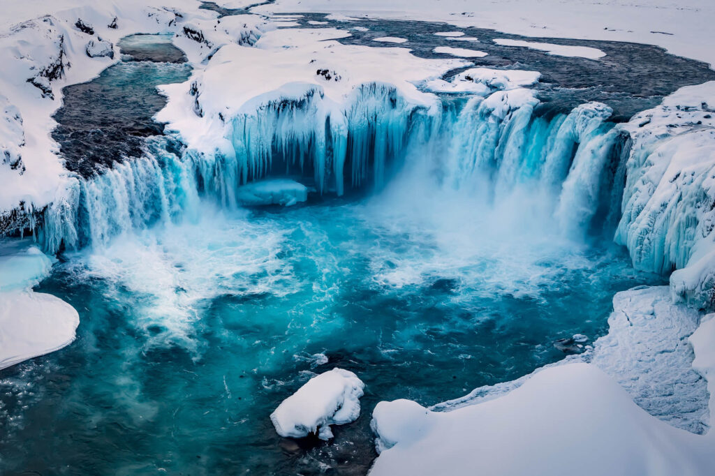 north iceland aerial view of godafoss winter rth