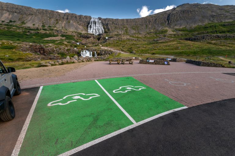iceland west fjords electric car charging at dynjandi rth