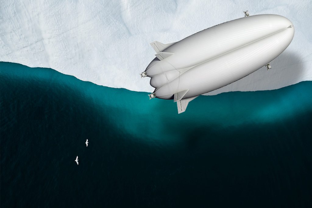 airship airlander over arctic visualisation oceansky