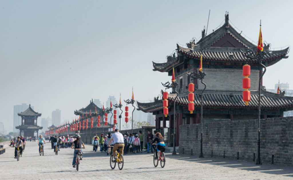 china xian bike ride on walls