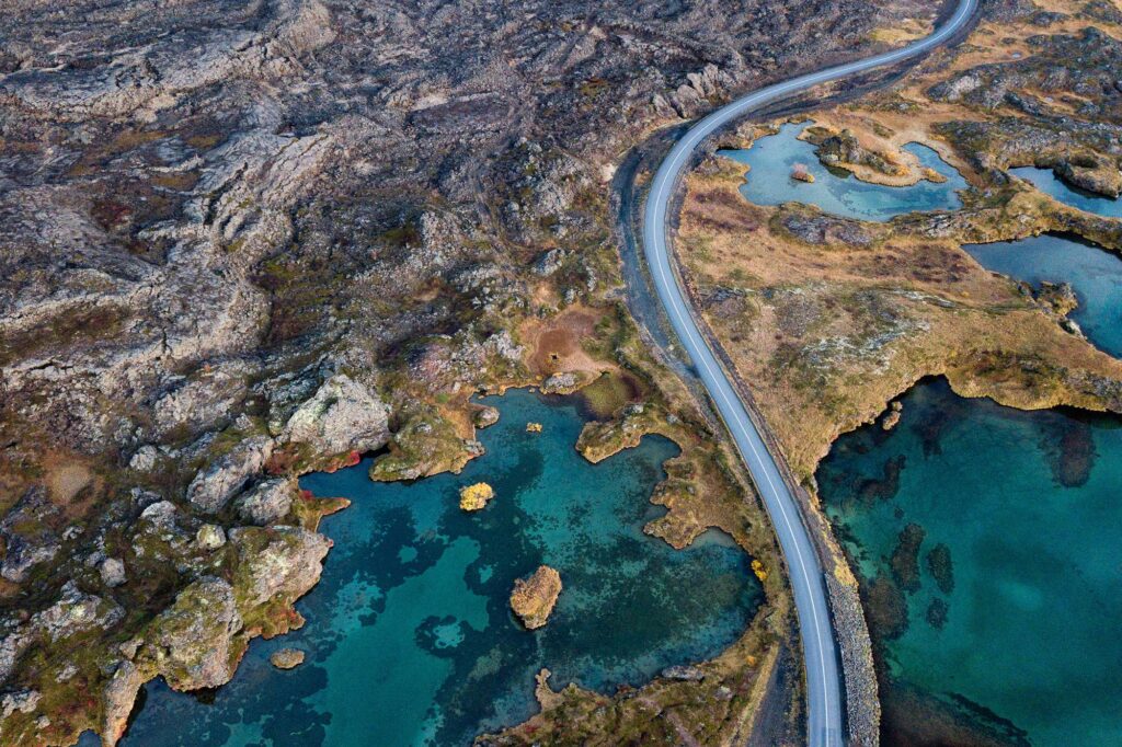 iceland north east myvatn road drone view istk 1