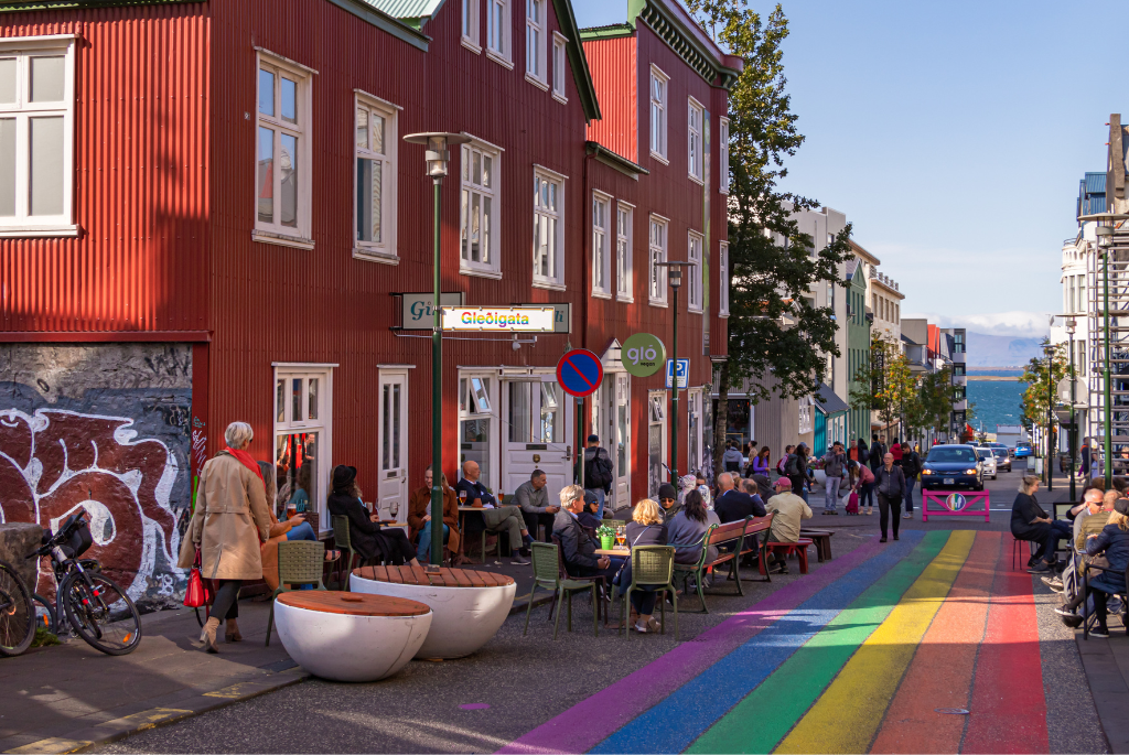 Picture of rainbow street in Reykavik city in Iceland in October